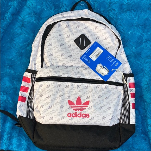 pink and white adidas backpack